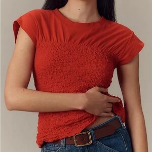 NWT Anthropologie Maeve Smocked Muscle Tee Top Red Size Small